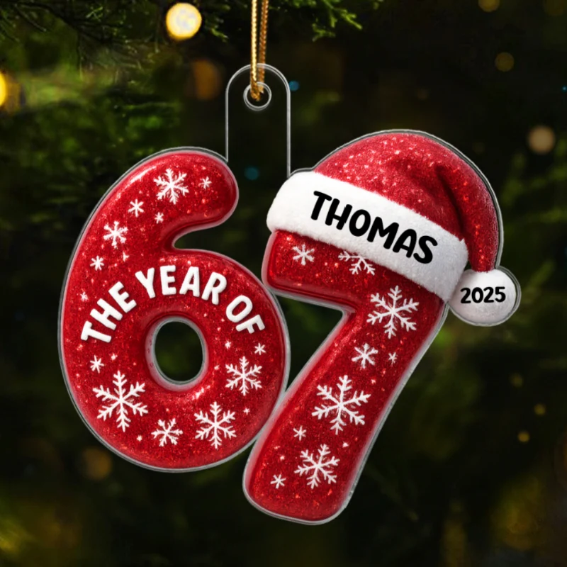 3D Glitter Effect 67 Six Seven 2025 Slang - Personalized Acrylic Ornament - Funny Christmas Gift For Teen, Grandkid, Gen Alpha - Image 9