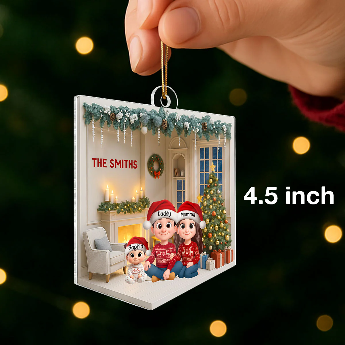 3D House Interior Family Sitting - Personalized Acrylic Ornament - Christmas Gift for Family - Image 2