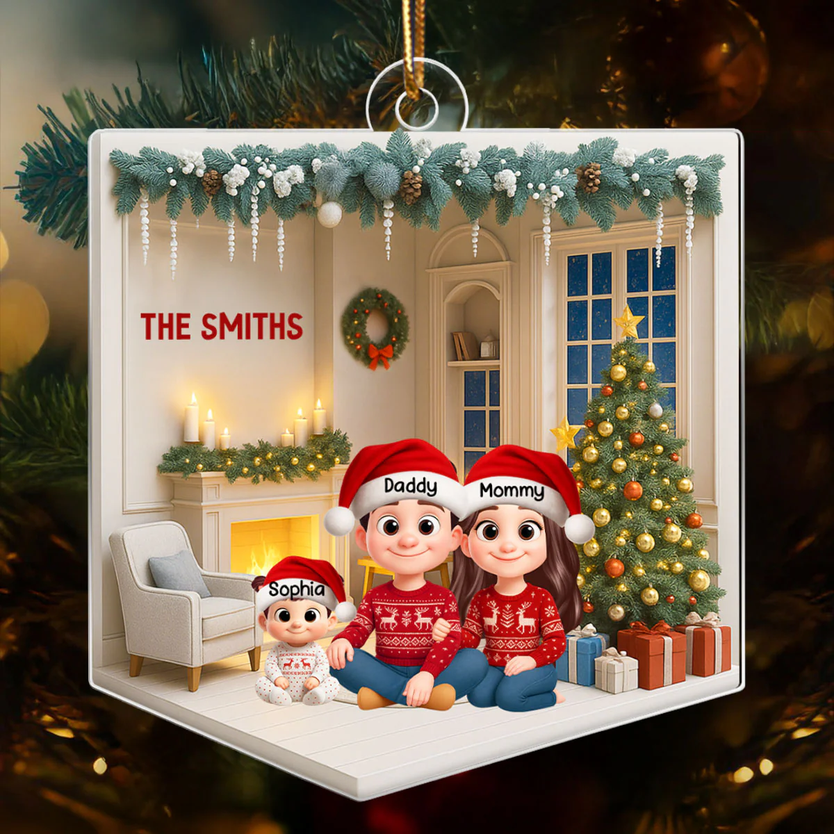 3D House Interior Family Sitting - Personalized Acrylic Ornament - Christmas Gift for Family - Image 3