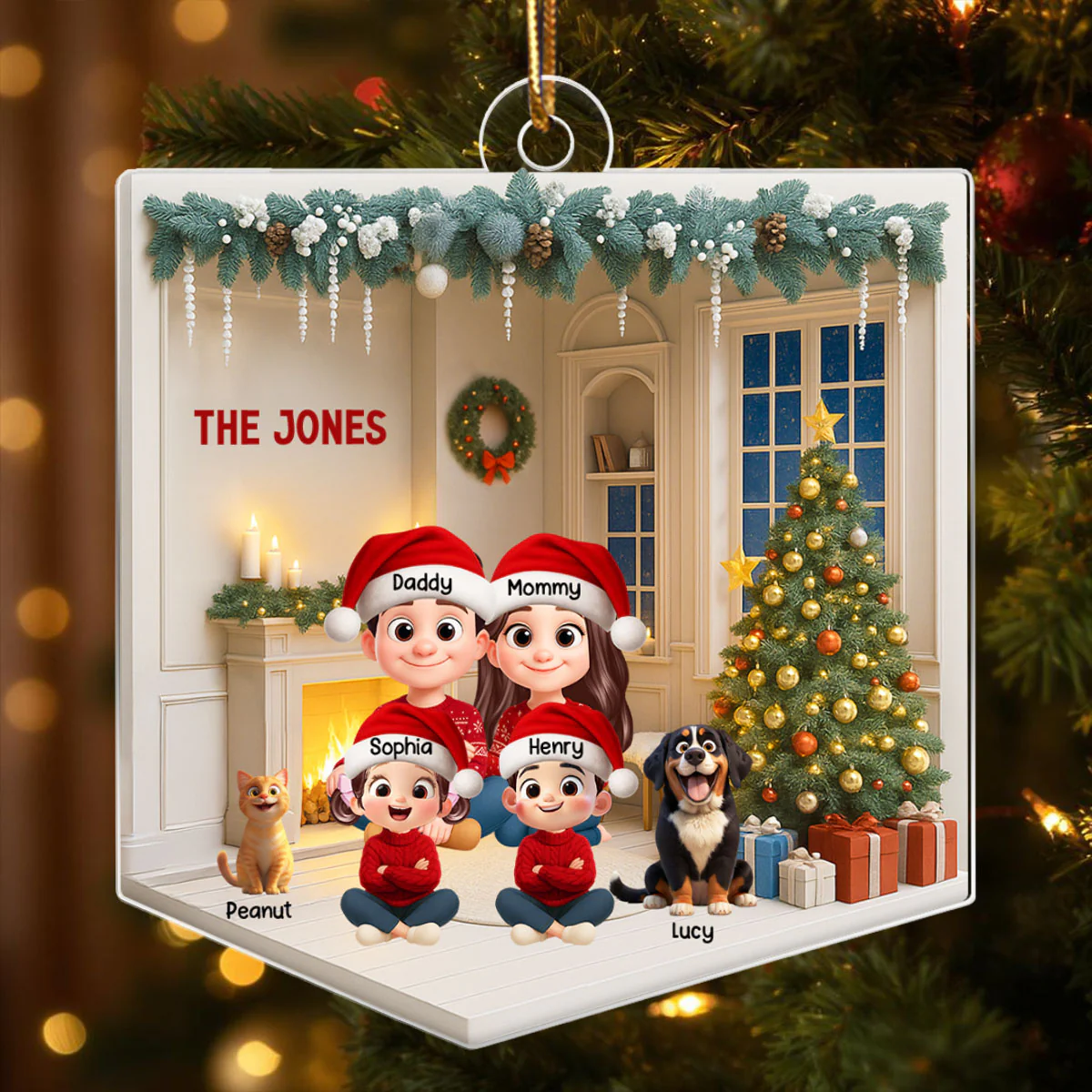 3D House Interior Family Sitting - Personalized Acrylic Ornament - Christmas Gift for Family - Image 6