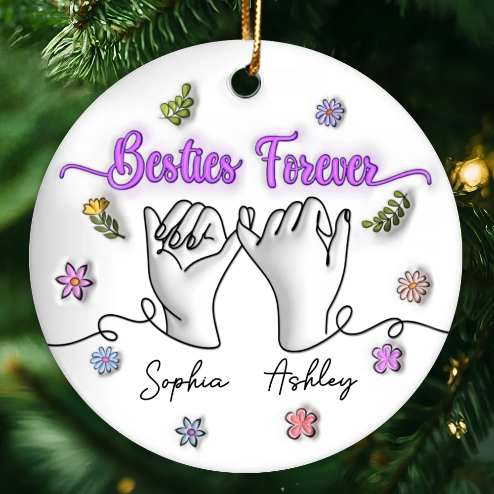 3D Inflated Besties Forever Pinky Promise Personalized Ceramic Ornament - Image 10