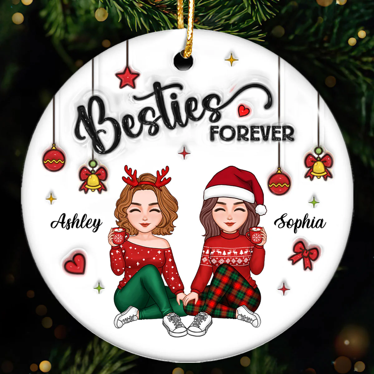 3D Inflated Effect Gorgeous Besties Forever Personalized Ceramic Ornament, Christmas Gift For Best Friends - Image 4