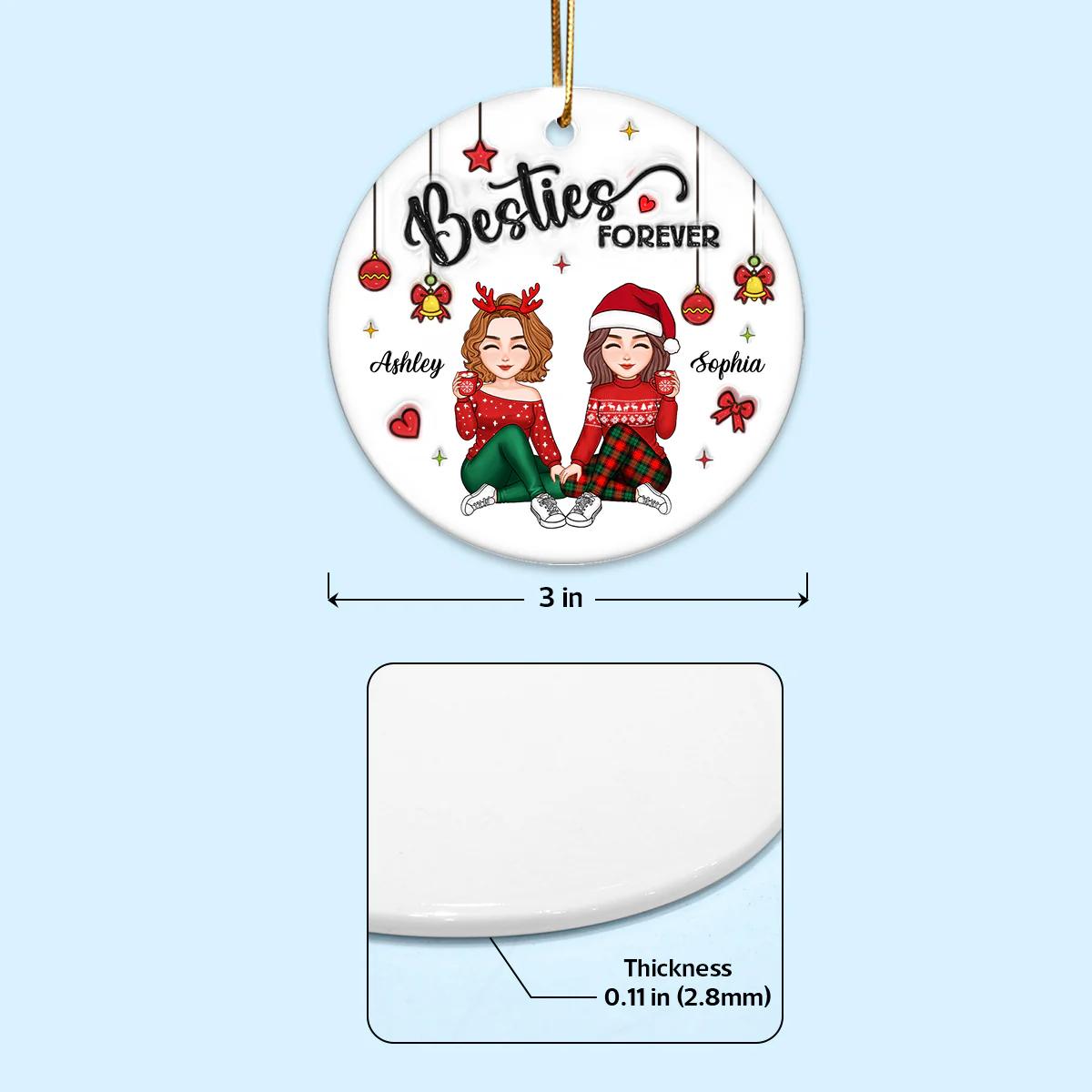 3D Inflated Effect Gorgeous Besties Forever Personalized Ceramic Ornament, Christmas Gift For Best Friends - Image 5