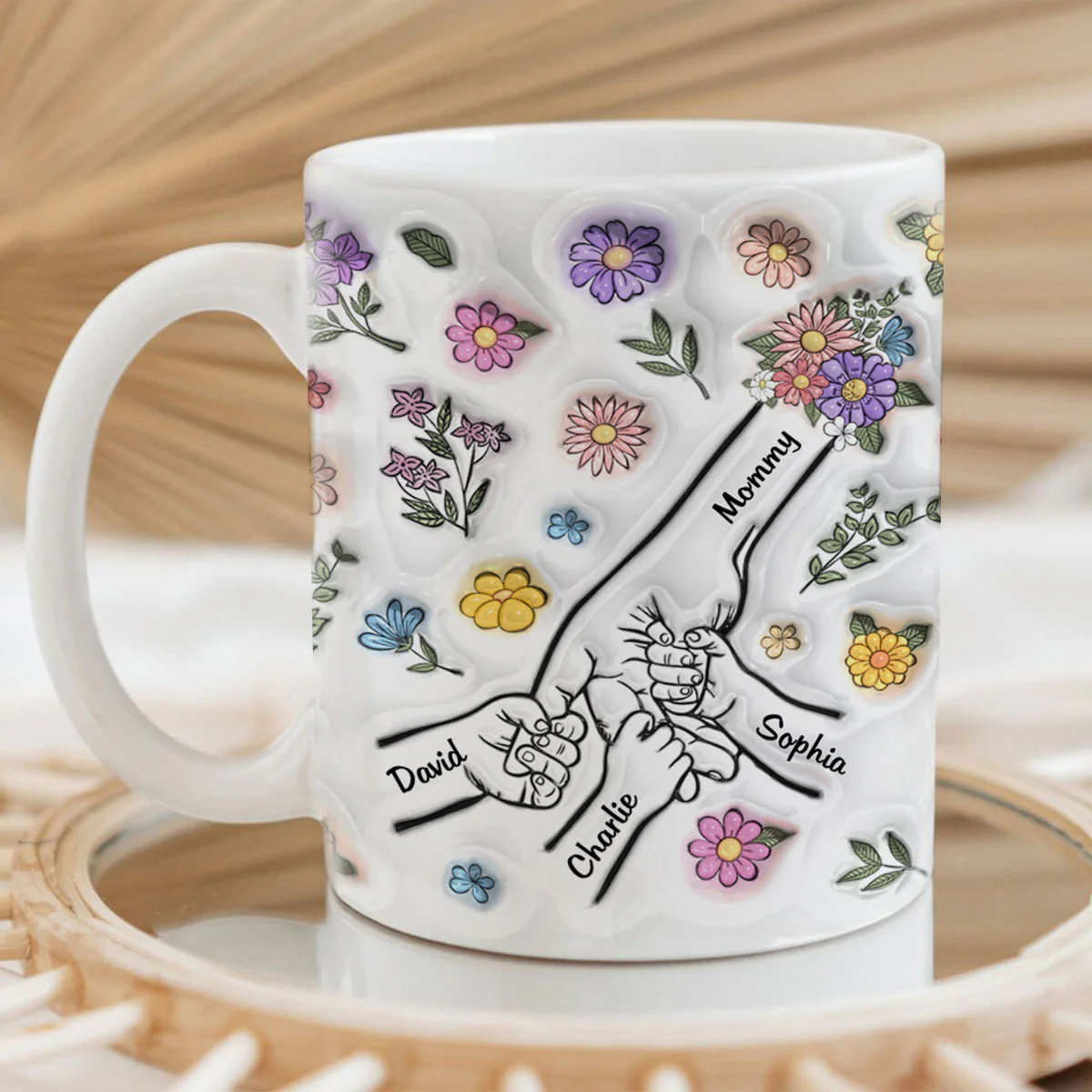 3D Inflated Effect Mother Children Hands Personalized Mug, Heartfelt Gift for Mom - Image 3