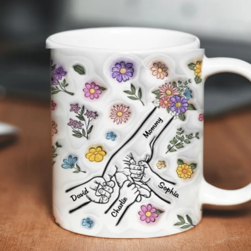 3D Inflated Effect Mother Children Hands Personalized Mug, Heartfelt Gift for Mom - Image 5