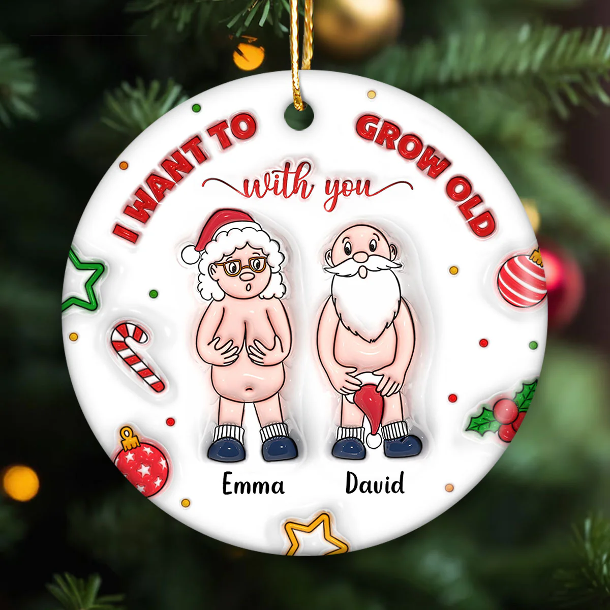3D Inflated I Want to Grow Old With You Personalized Ceramic Circle Ornament - Image 2