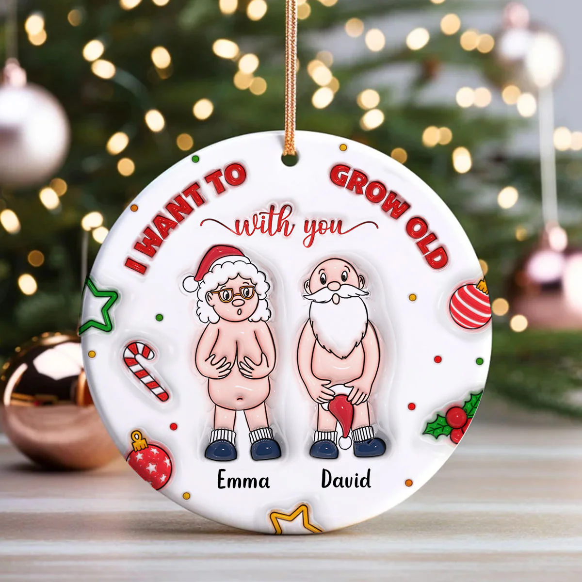 3D Inflated I Want to Grow Old With You Personalized Ceramic Circle Ornament - Image 3