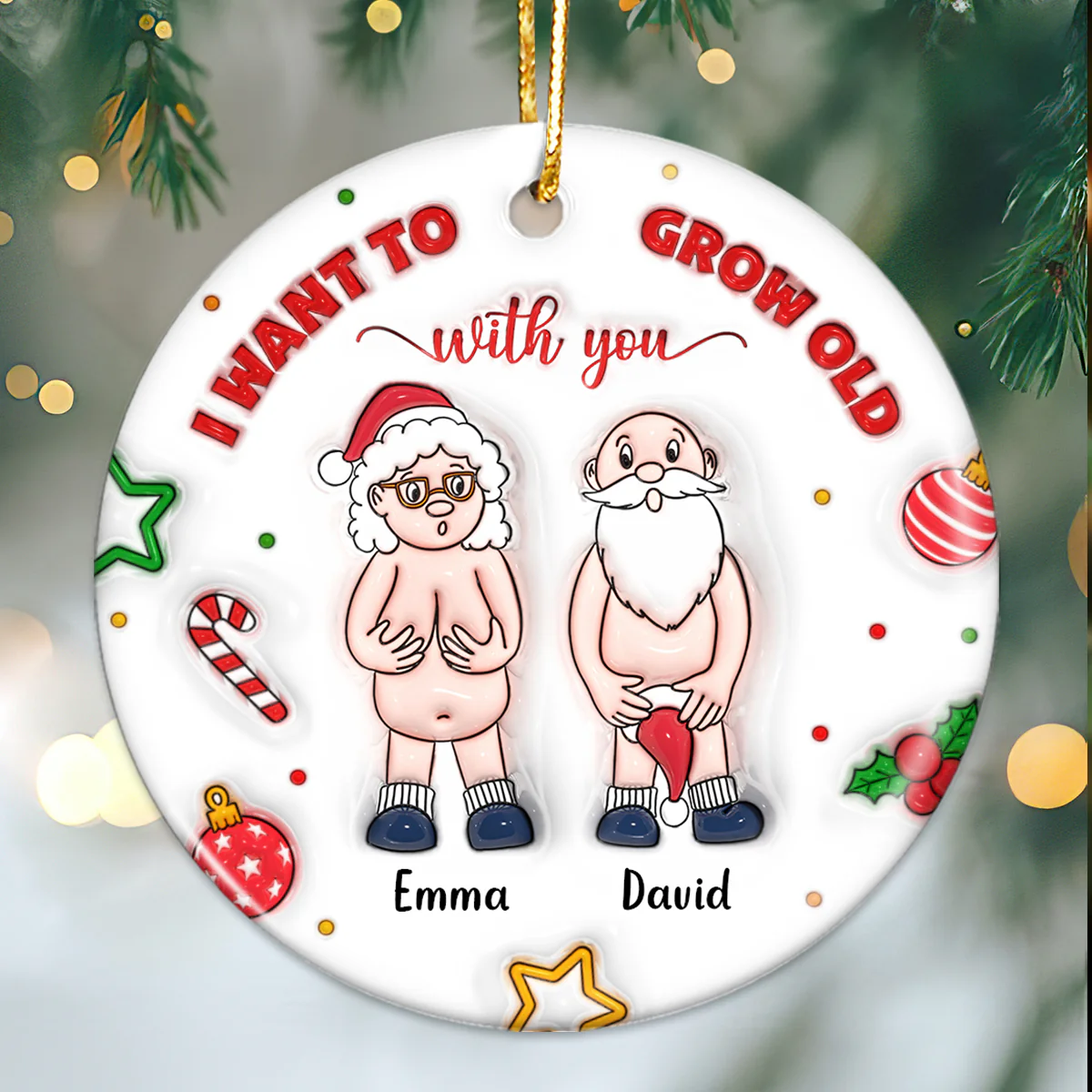 3D Inflated I Want to Grow Old With You Personalized Ceramic Circle Ornament - Image 4