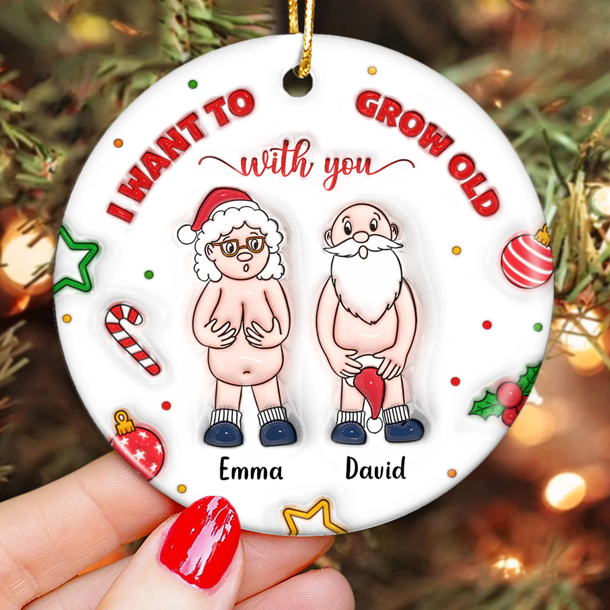 3D Inflated I Want to Grow Old With You Personalized Ceramic Circle Ornament - Image 5