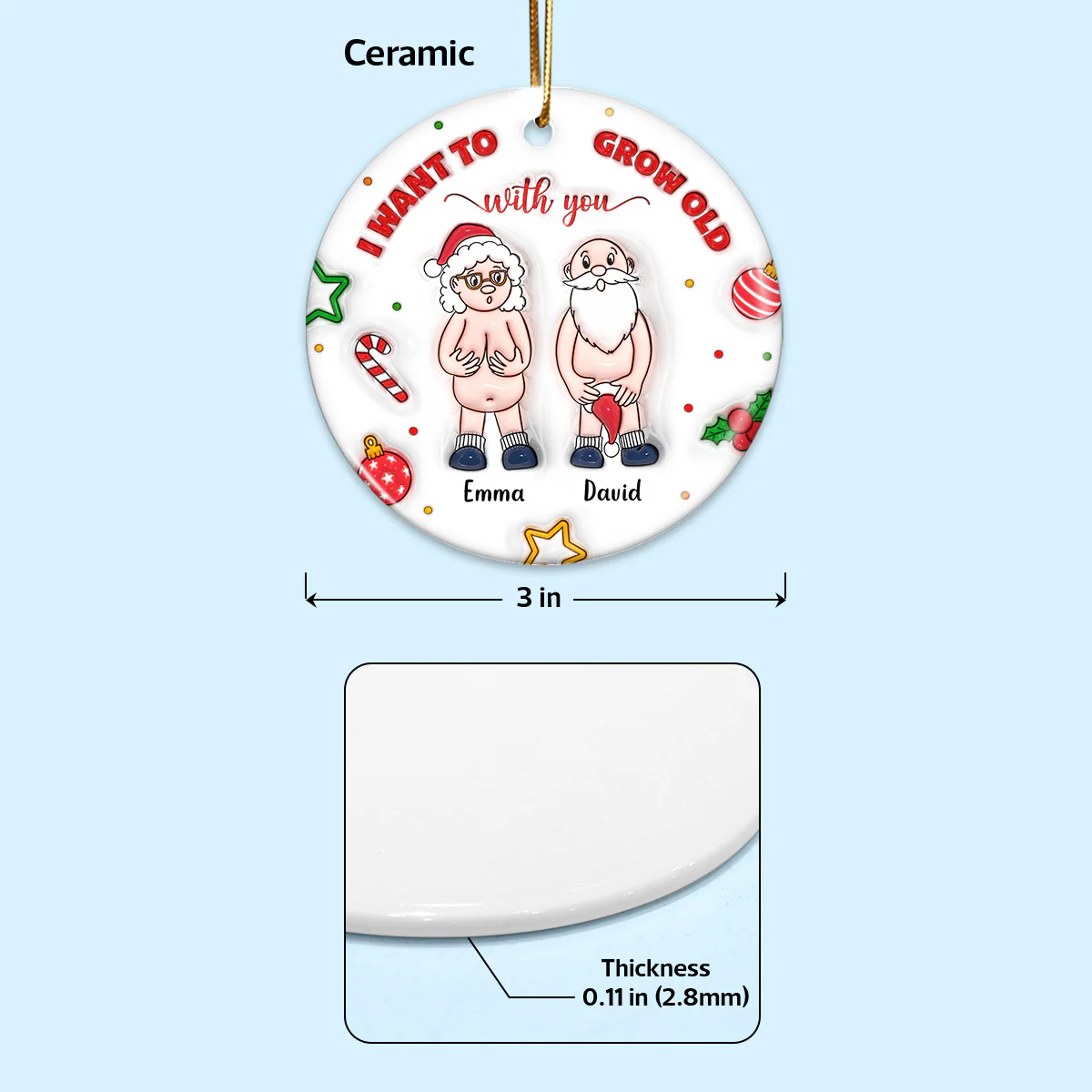 3D Inflated I Want to Grow Old With You Personalized Ceramic Circle Ornament - Image 6