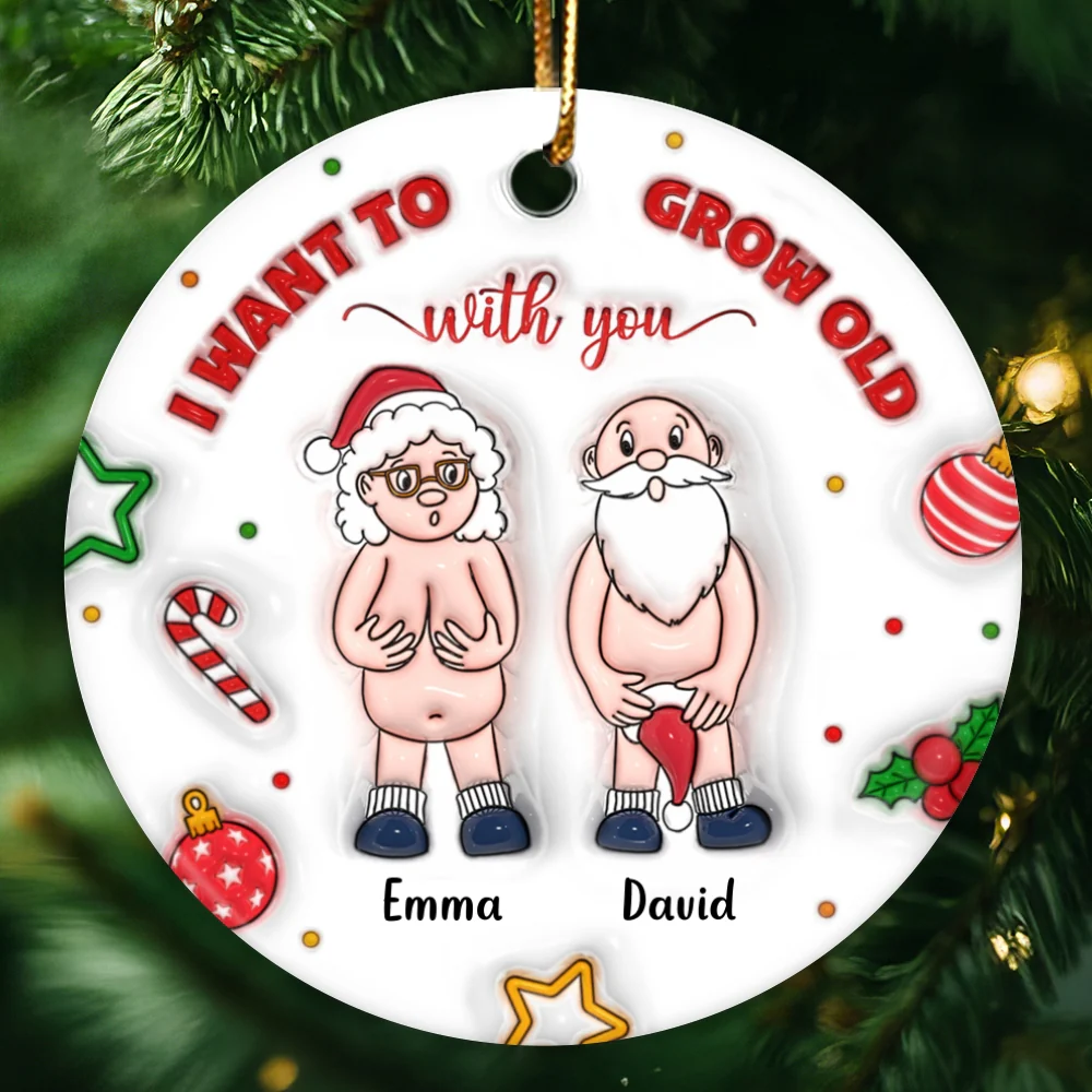 3D Inflated I Want to Grow Old With You Personalized Ceramic Circle Ornament - Image 8