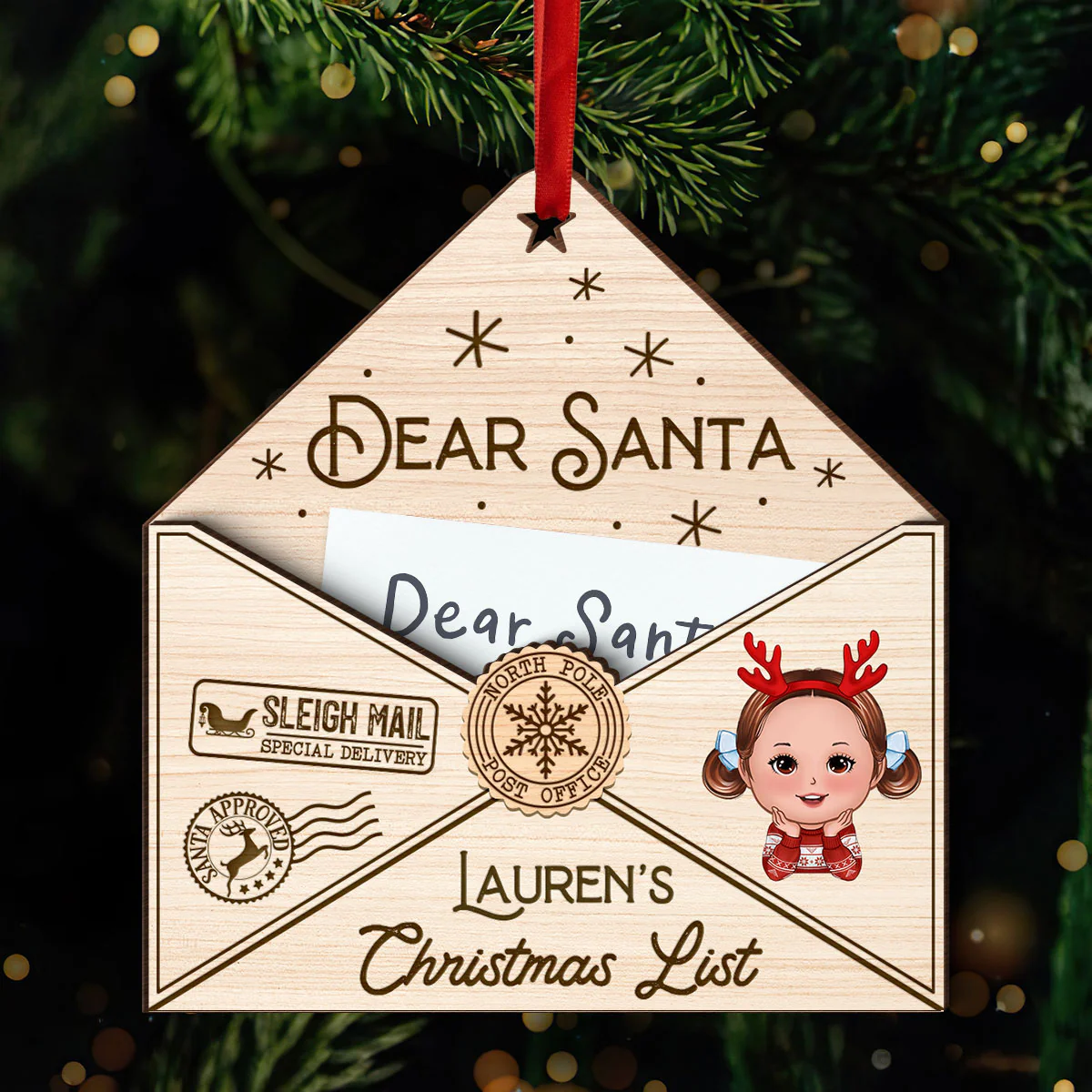 3D Letter To Santa Personalized Wooden Ornament, Christmas Gift For Little Ones