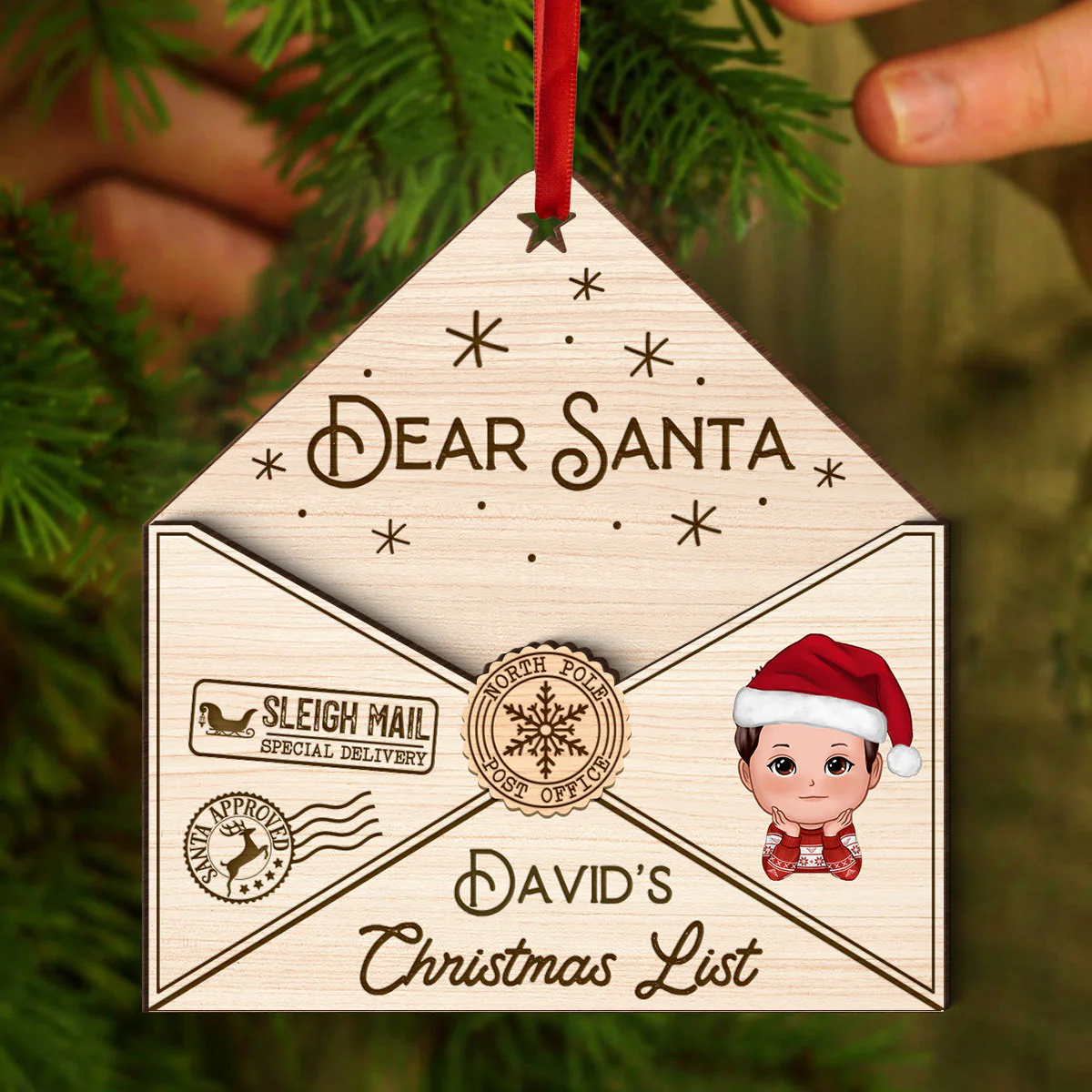 3D Letter To Santa Personalized Wooden Ornament, Christmas Gift For Little Ones - Image 3