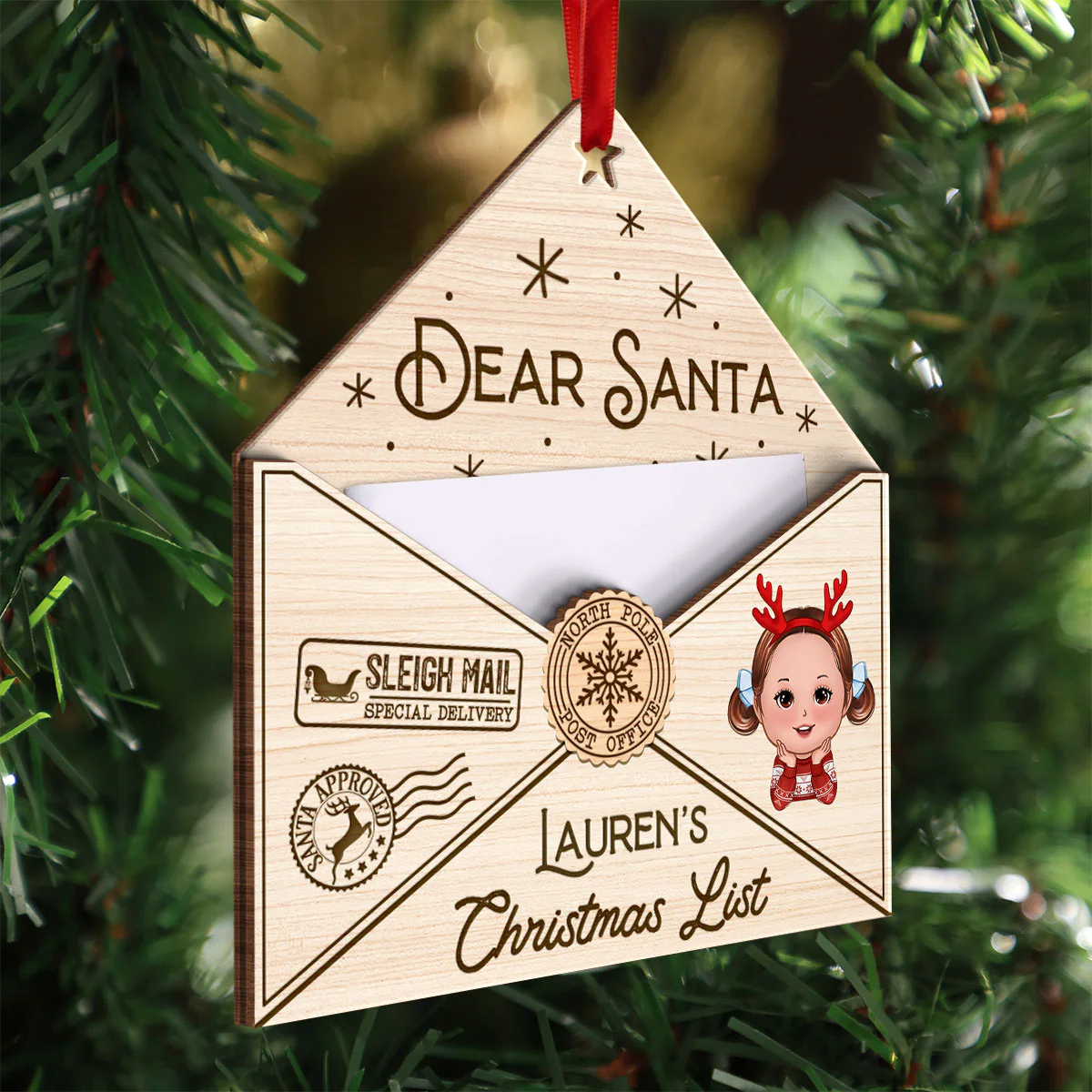 3D Letter To Santa Personalized Wooden Ornament, Christmas Gift For Little Ones - Image 4