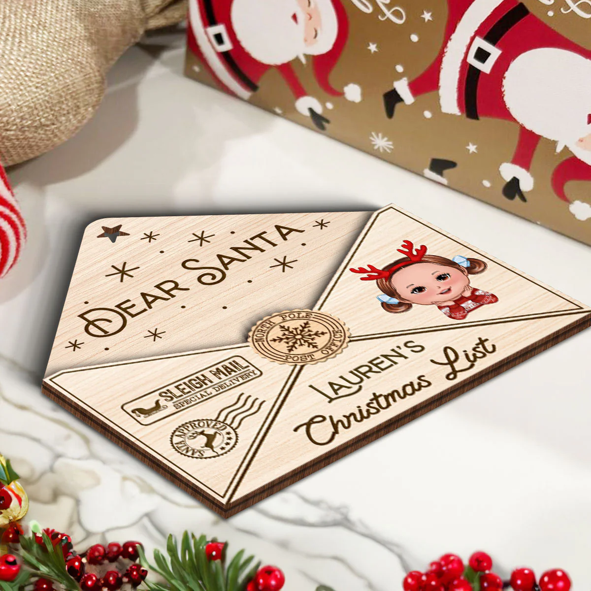 3D Letter To Santa Personalized Wooden Ornament, Christmas Gift For Little Ones - Image 5