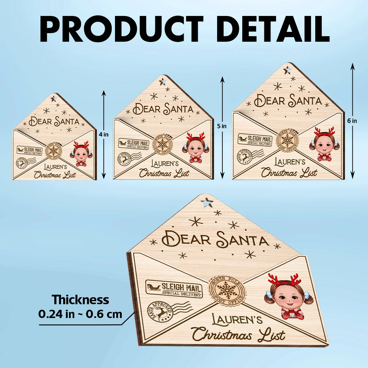 3D Letter To Santa Personalized Wooden Ornament, Christmas Gift For Little Ones - Image 6