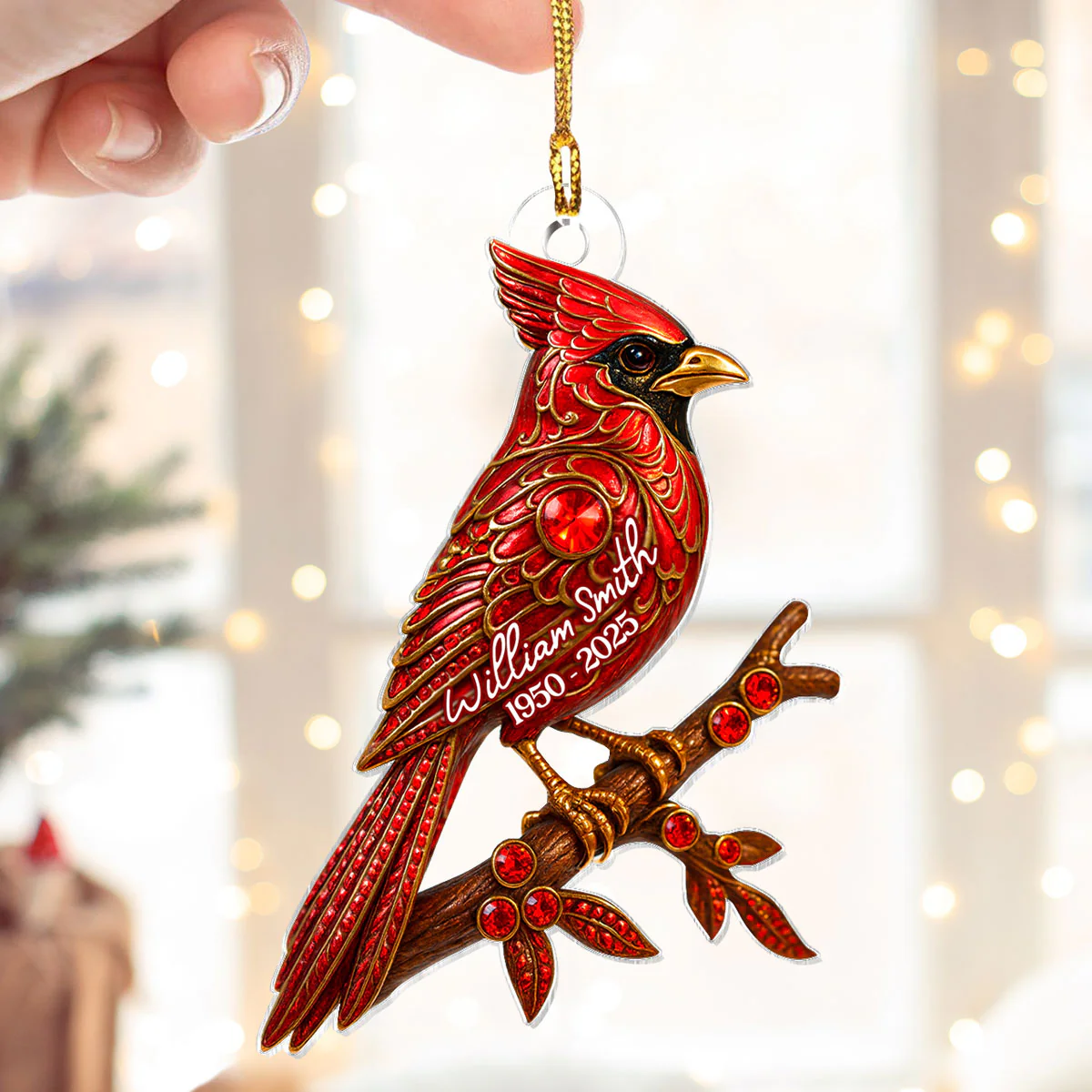 3D Metal Red Cardinal Memorial - Personalized Acrylic Ornament - Sympathy Christmas Gift For Loss Of Loved Ones - Image 3