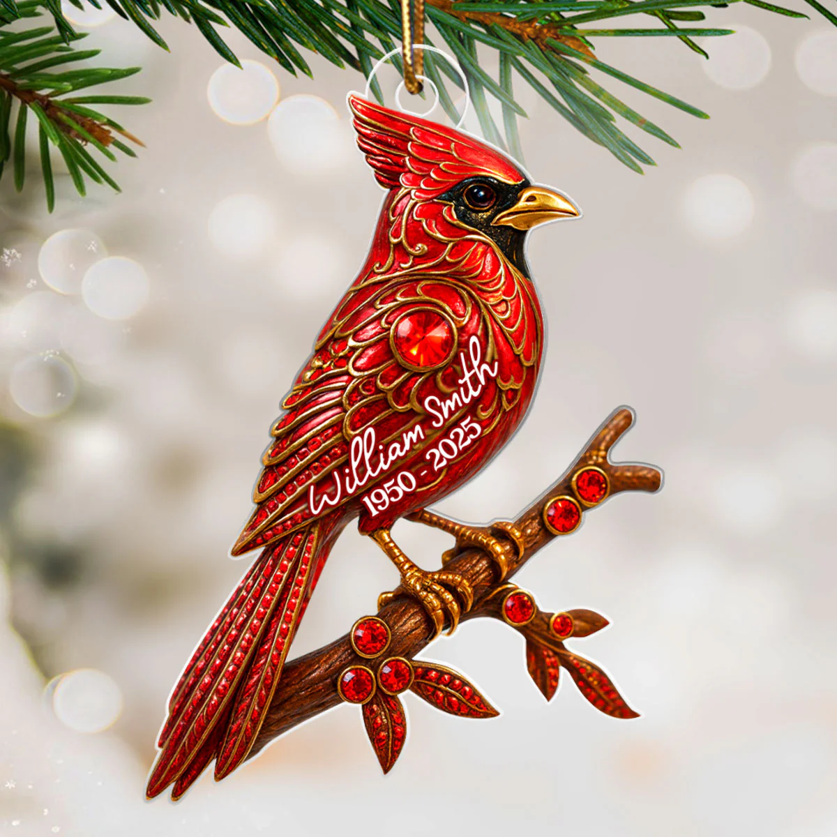3D Metal Red Cardinal Memorial - Personalized Acrylic Ornament - Sympathy Christmas Gift For Loss Of Loved Ones - Image 6