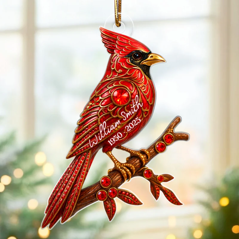 3D Metal Red Cardinal Memorial - Personalized Acrylic Ornament - Sympathy Christmas Gift For Loss Of Loved Ones - Image 9