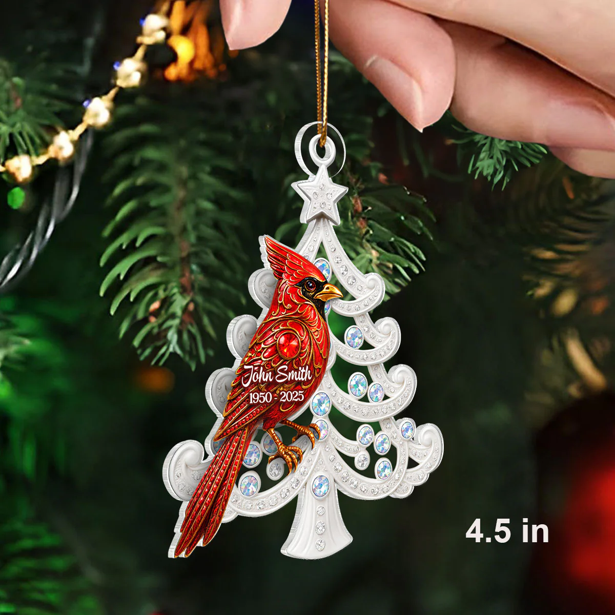 3D Metal Red Cardinal On Christmas Tree - Personalized Acrylic Ornament - Sympathy Christmas Gift For Loss Of Loved Ones - Image 2