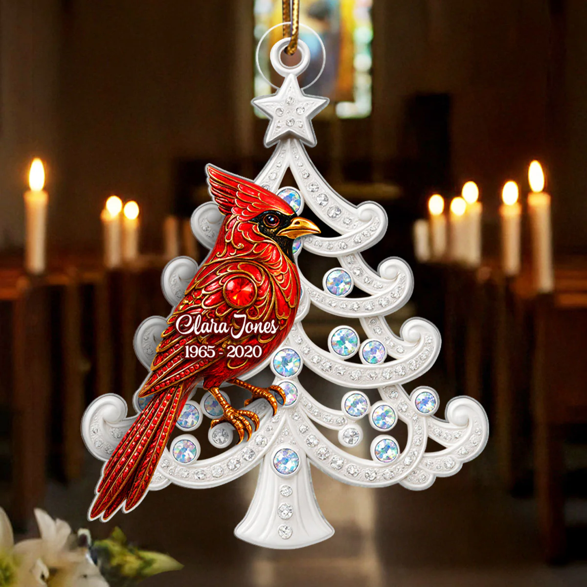 3D Metal Red Cardinal On Christmas Tree - Personalized Acrylic Ornament - Sympathy Christmas Gift For Loss Of Loved Ones - Image 4