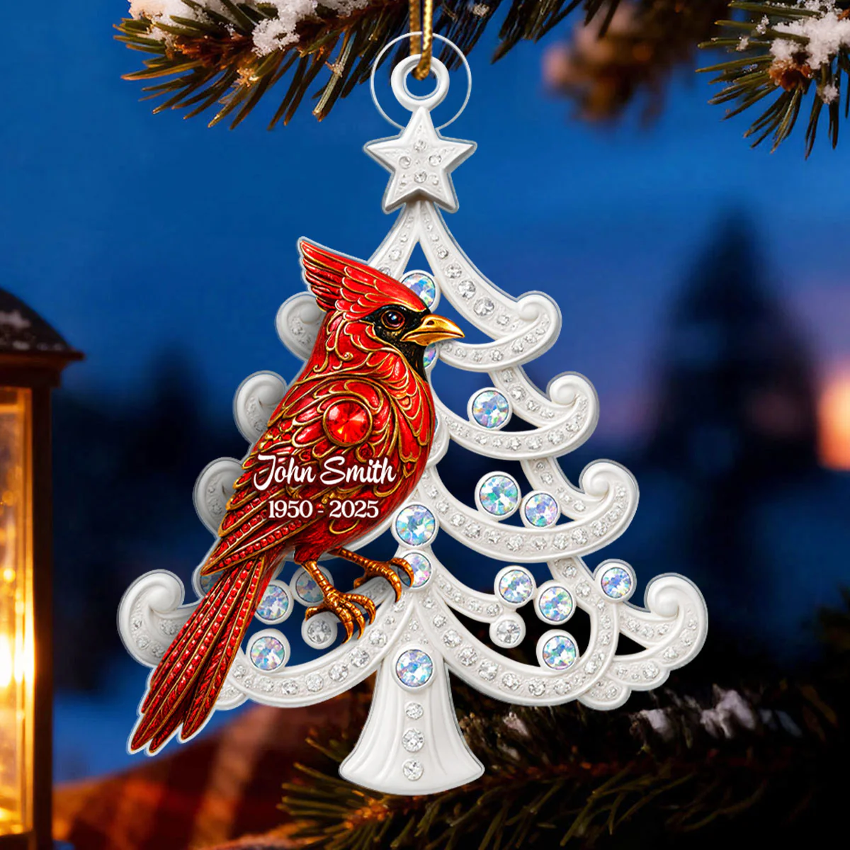 3D Metal Red Cardinal On Christmas Tree - Personalized Acrylic Ornament - Sympathy Christmas Gift For Loss Of Loved Ones - Image 5