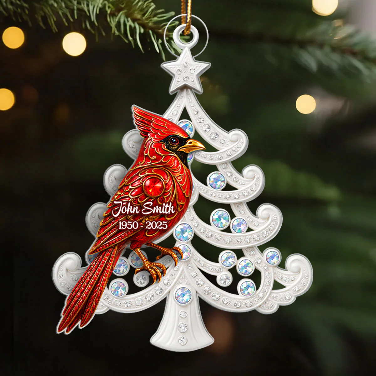 3D Metal Red Cardinal On Christmas Tree - Personalized Acrylic Ornament - Sympathy Christmas Gift For Loss Of Loved Ones - Image 6