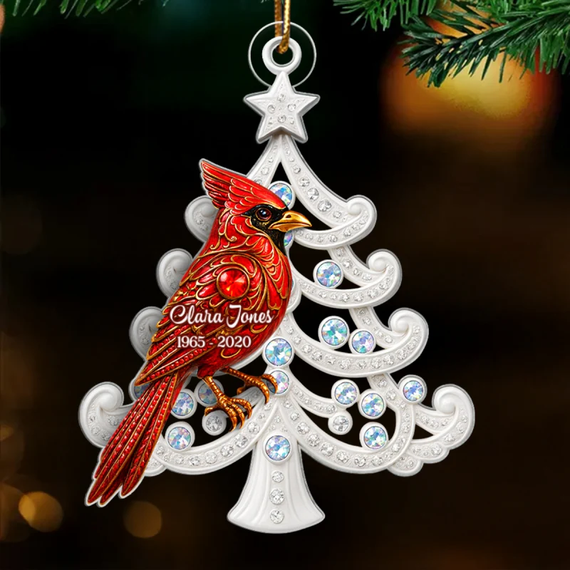 3D Metal Red Cardinal On Christmas Tree - Personalized Acrylic Ornament - Sympathy Christmas Gift For Loss Of Loved Ones - Image 8
