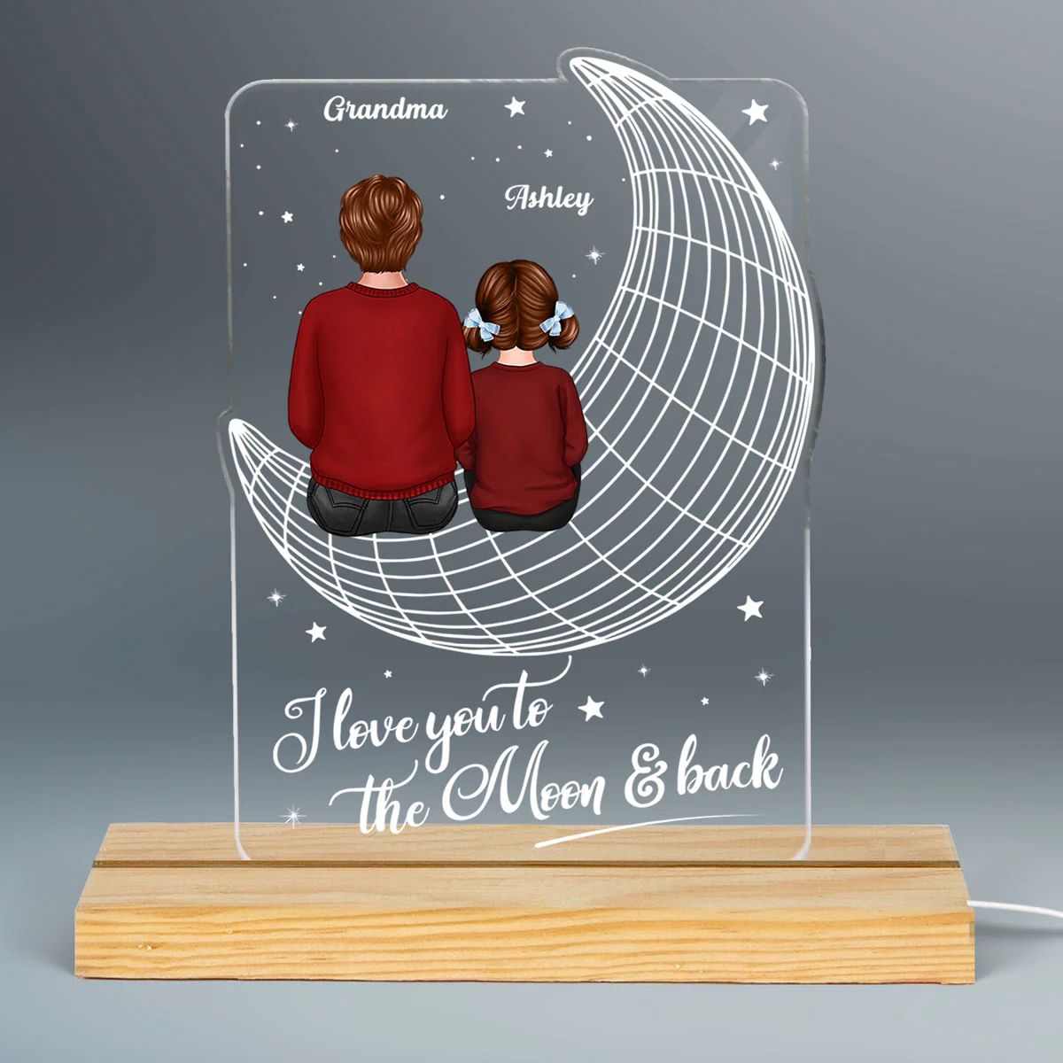 3D Moon Grandma Grandkids Personalized Acrylic LED Lamp Night Light - Image 3