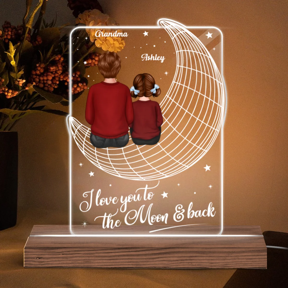3D Moon Grandma Grandkids Personalized Acrylic LED Lamp Night Light - Image 5