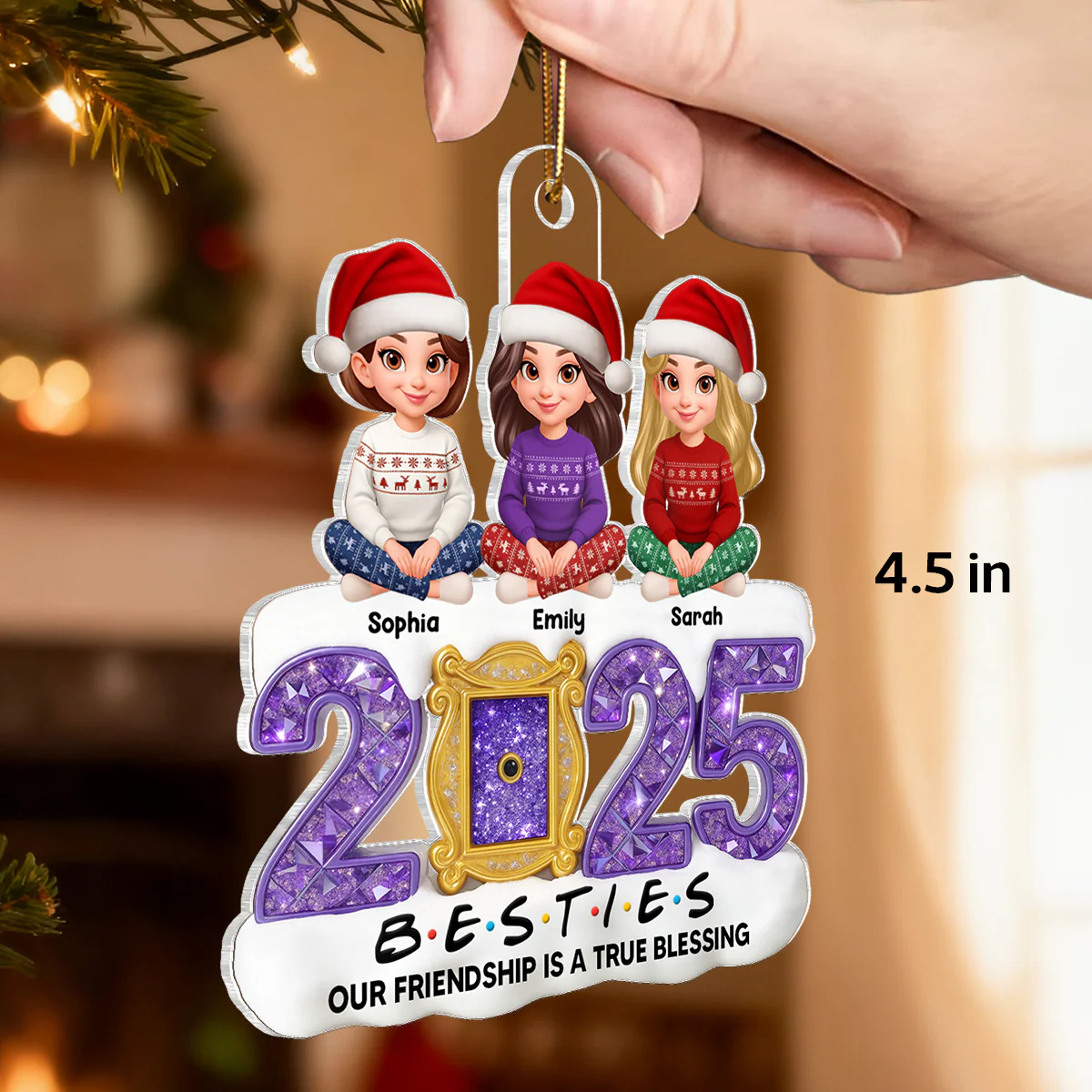 3D Purple Crystal Effect Besties Our Friendship Is A True Blessing Christmas - Personalized Acrylic Ornament - Gift For Best Friends - Image 2