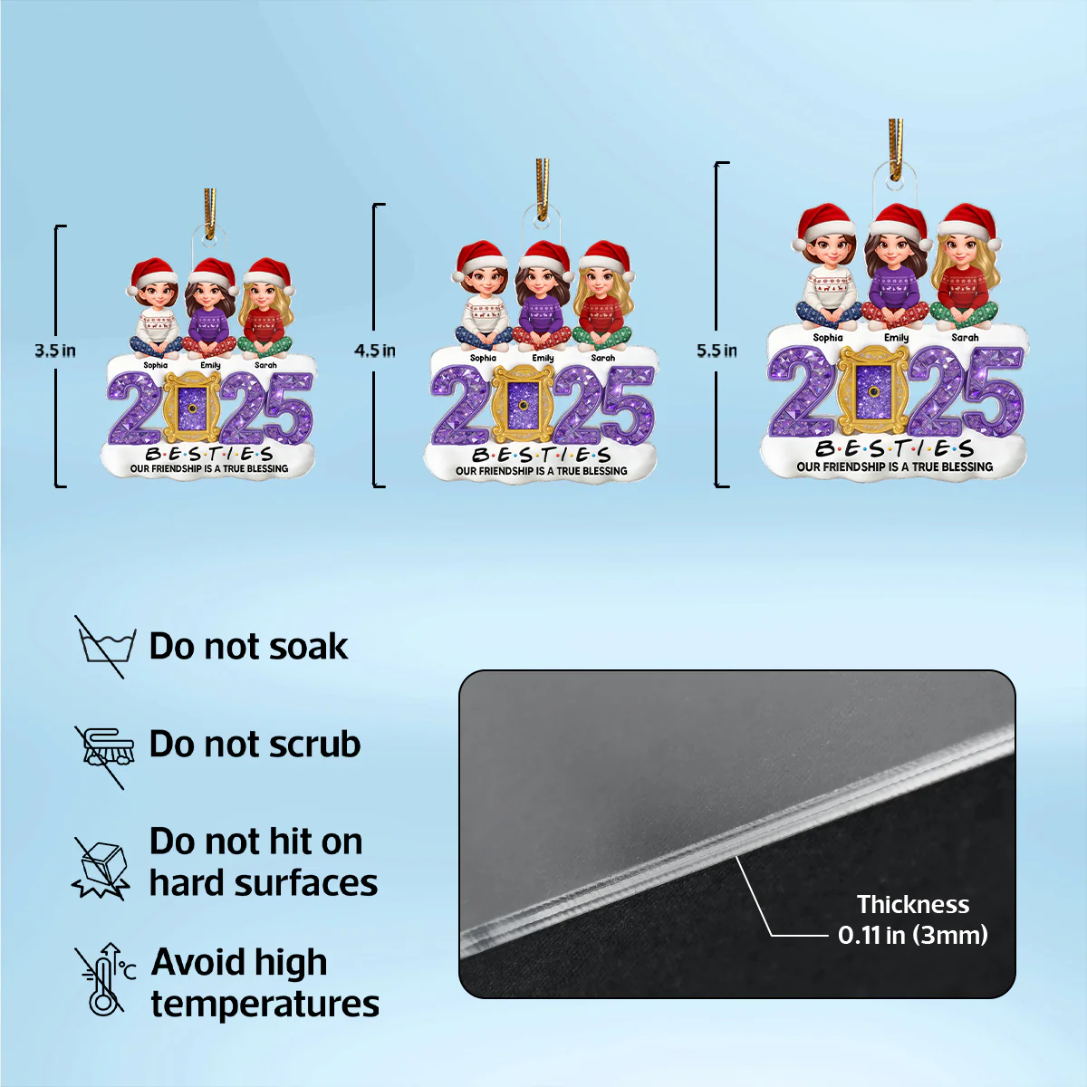 3D Purple Crystal Effect Besties Our Friendship Is A True Blessing Christmas - Personalized Acrylic Ornament - Gift For Best Friends - Image 6