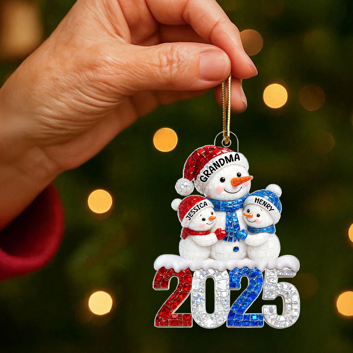 3D Rhinestone Effect Snowman Grandma Grandkids - Personalized Acrylic Ornament - Christmas Gift for Grandmas - Image 4