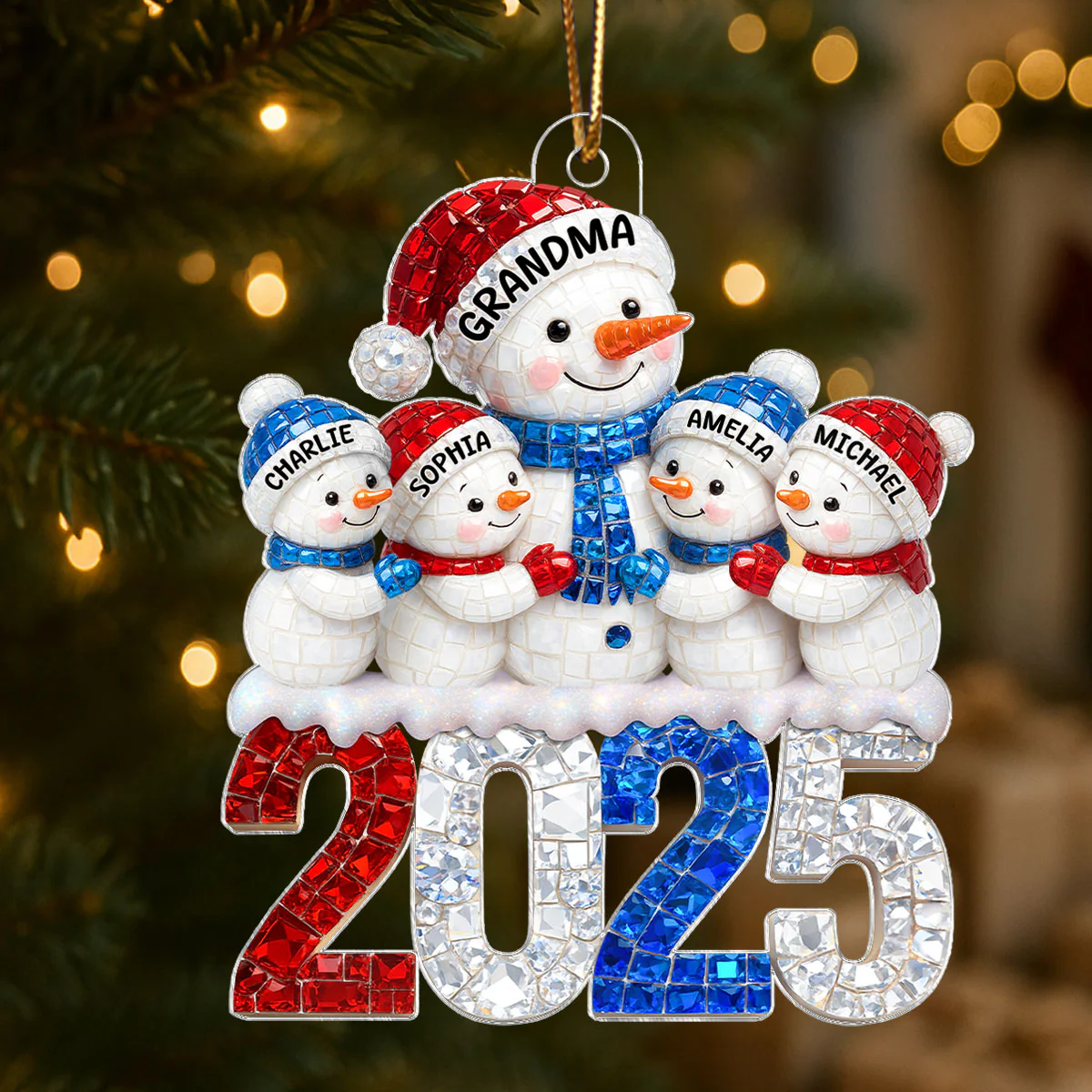 3D Rhinestone Effect Snowman Grandma Grandkids - Personalized Acrylic Ornament - Christmas Gift for Grandmas - Image 5