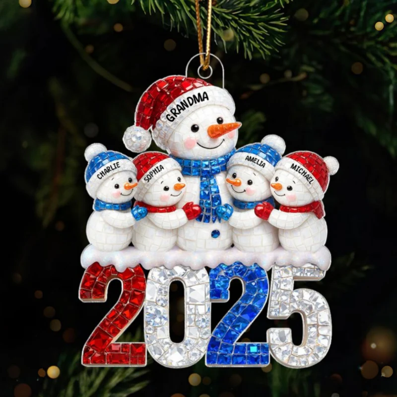 3D Rhinestone Effect Snowman Grandma Grandkids - Personalized Acrylic Ornament - Christmas Gift for Grandmas - Image 7