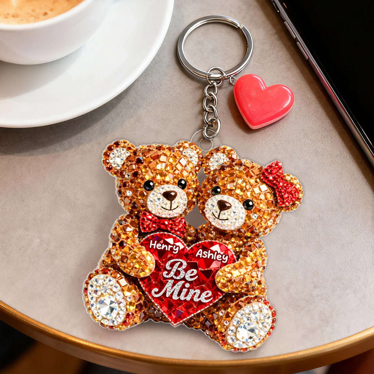 3D Shiny Effect Bear Couple - Personalized Acrylic Keychain - Heartfelt Valentine's Day Gift for Her, for Him - Image 3