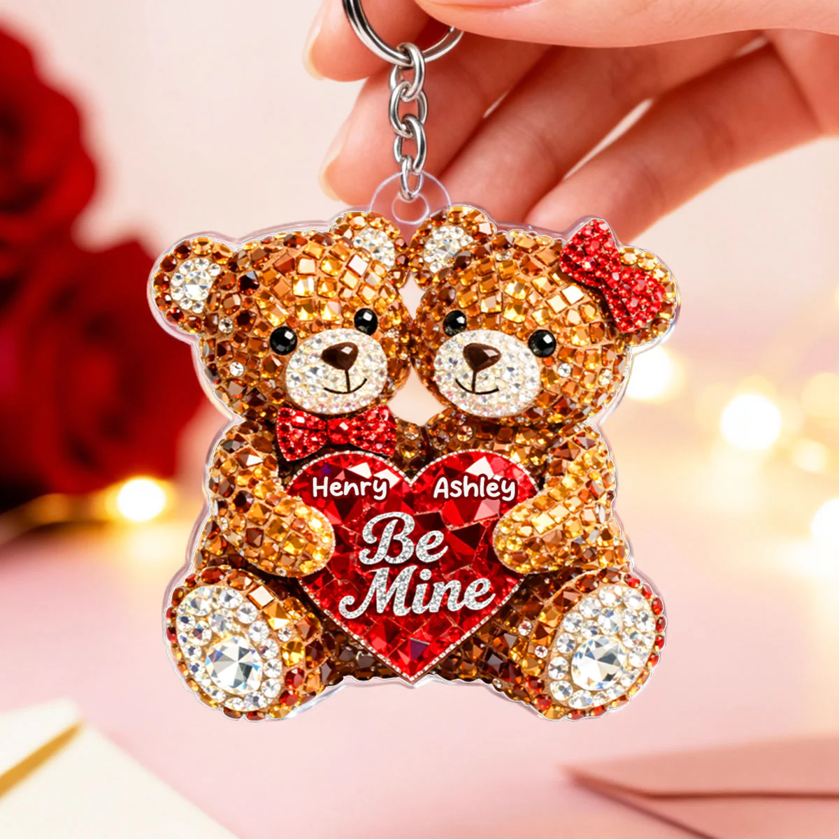 3D Shiny Effect Bear Couple - Personalized Acrylic Keychain - Heartfelt Valentine's Day Gift for Her, for Him - Image 4