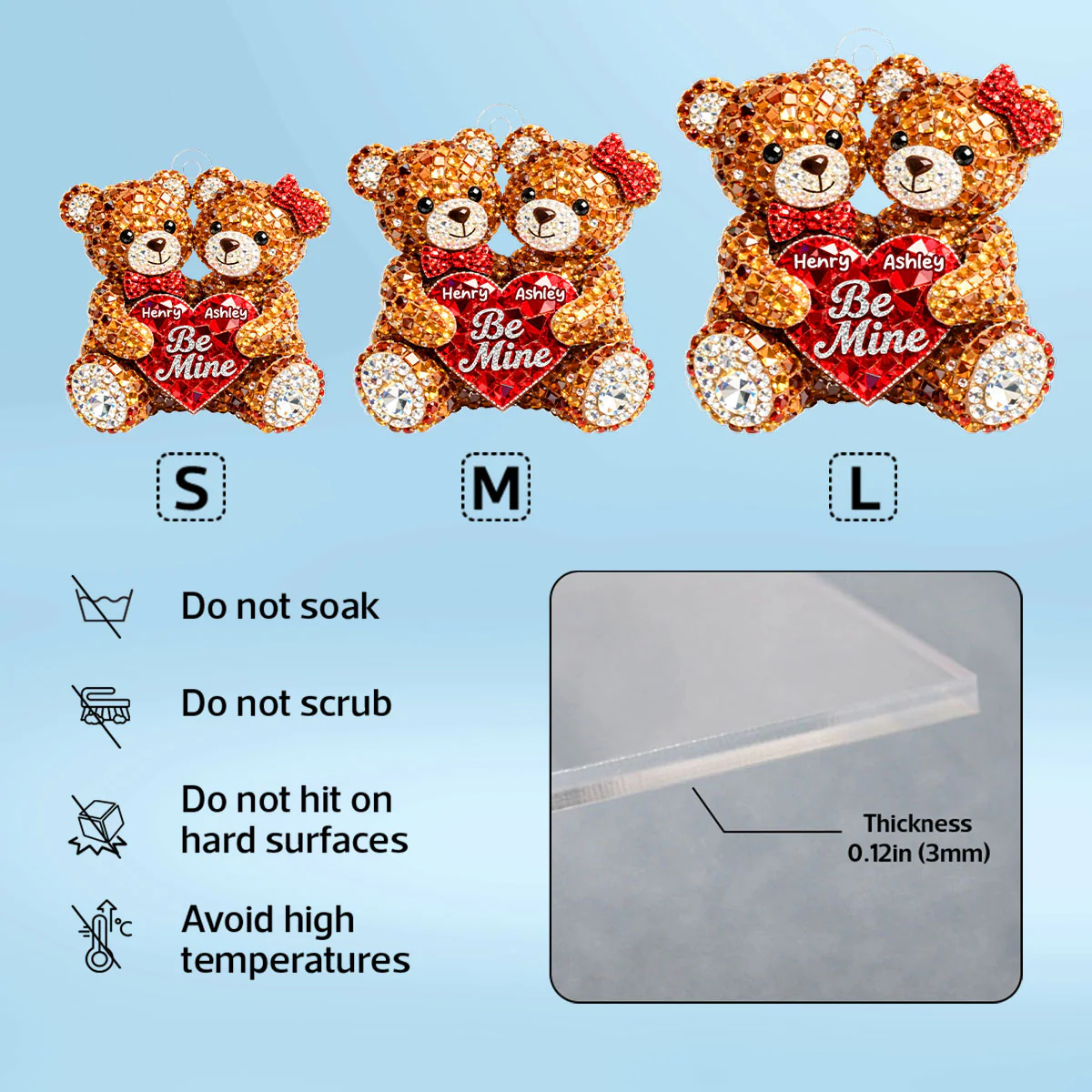 3D Shiny Effect Bear Couple - Personalized Acrylic Keychain - Heartfelt Valentine's Day Gift for Her, for Him - Image 6