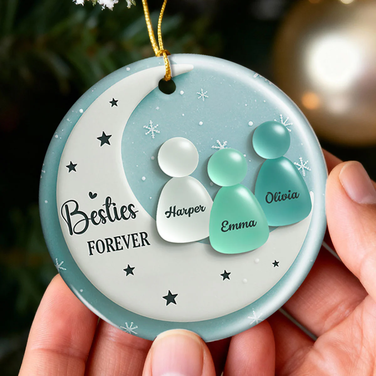 3D Sea Glass Effect Besties On Moon - Personalized Ceramic Ornament With Acrylic Pieces - Unique Gift For Best Friends - Image 3