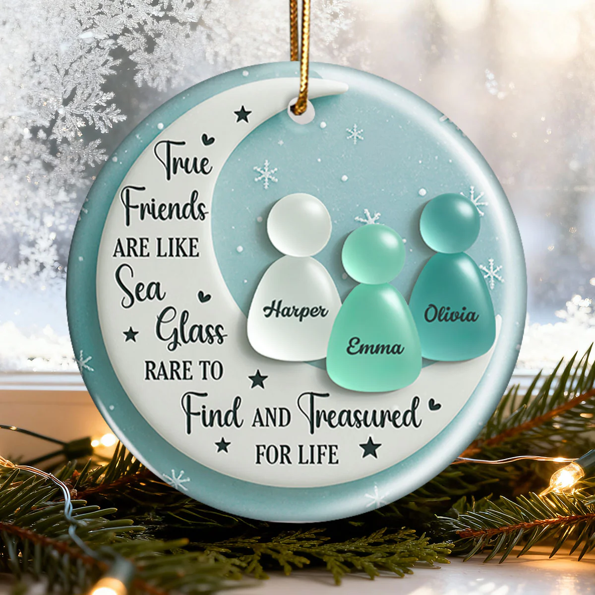 3D Sea Glass Effect Besties On Moon - Personalized Ceramic Ornament With Acrylic Pieces - Unique Gift For Best Friends - Image 5