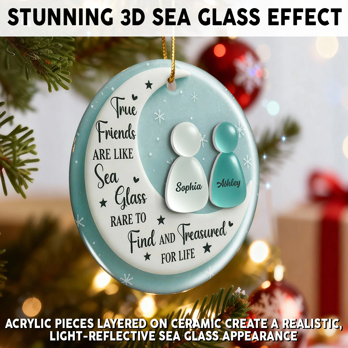 3D Sea Glass Effect Besties On Moon - Personalized Ceramic Ornament With Acrylic Pieces - Unique Gift For Best Friends - Image 8