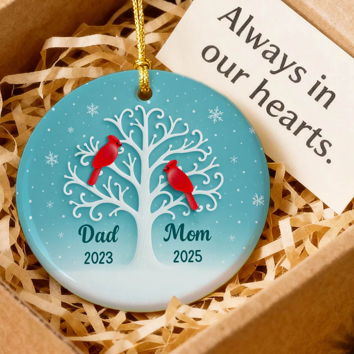 3D Sea Glass Effect Cardinal Memorial Tree - Personalized Ceramic Ornament - Heartwarming Remembrance Gift, Sympathy Gift - Image 2