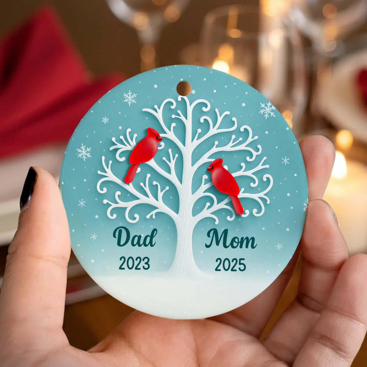 3D Sea Glass Effect Cardinal Memorial Tree - Personalized Ceramic Ornament - Heartwarming Remembrance Gift, Sympathy Gift - Image 3