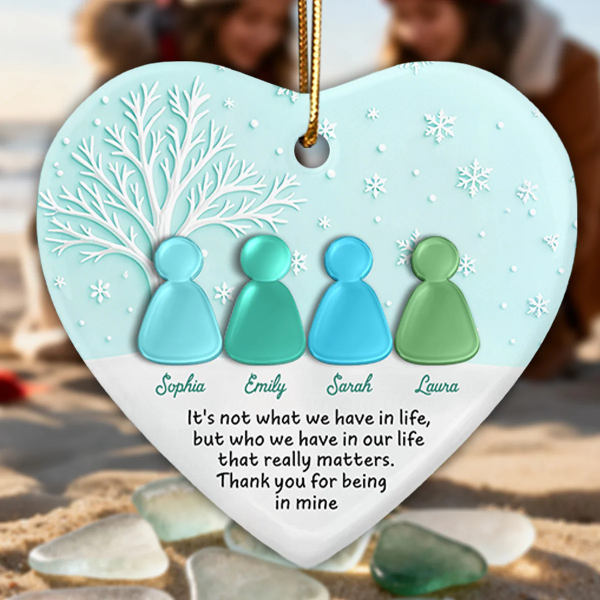 3D Sea Glass Effect Christmas Besties Forever - Personalized Ceramic Ornament With Acrylic Pieces - Image 3
