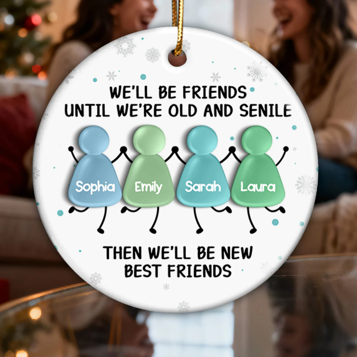 3D Sea Glass Effect Christmas Happy Besties - Personalized Ceramic Ornament With Acrylic Pieces - Image 5