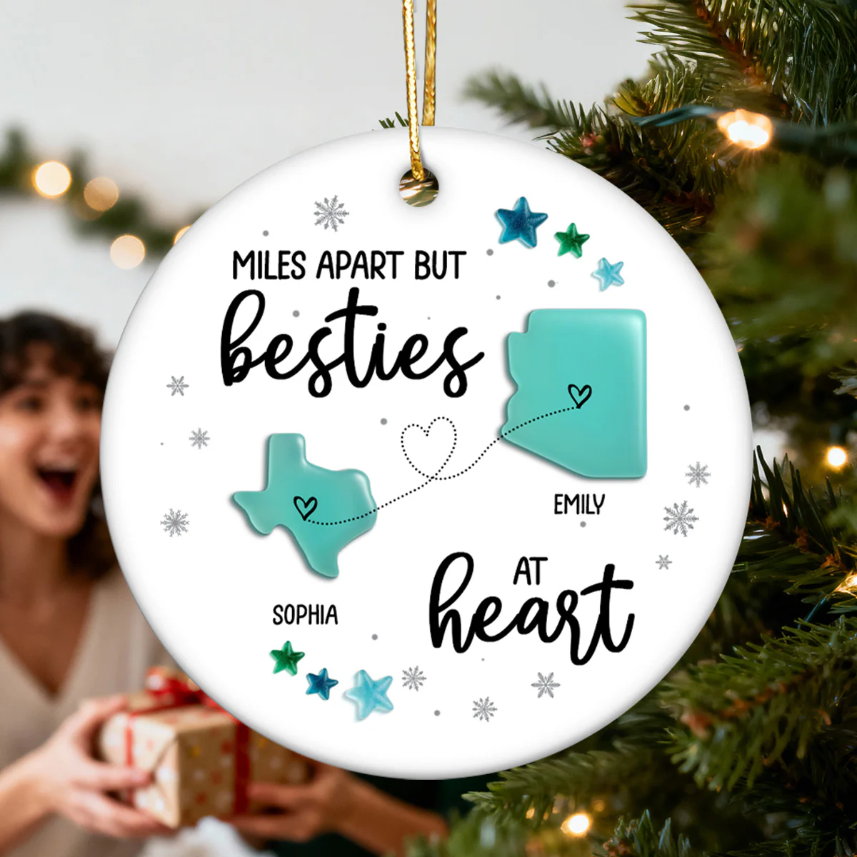 3D Sea Glass Effect Christmas Long Distance State Maps Besties - Personalized Ceramic Ornament - Image 5