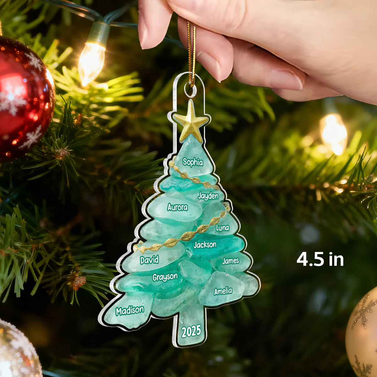 3D Sea Glass Effect Christmas Tree Family Member Name - Personalized Acrylic Ornament - Coastal Vibe Christmas Gift - Image 2