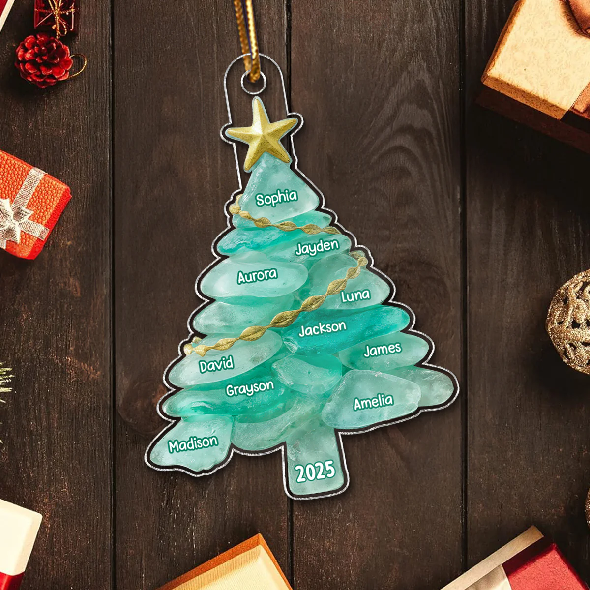 3D Sea Glass Effect Christmas Tree Family Member Name - Personalized Acrylic Ornament - Coastal Vibe Christmas Gift - Image 5