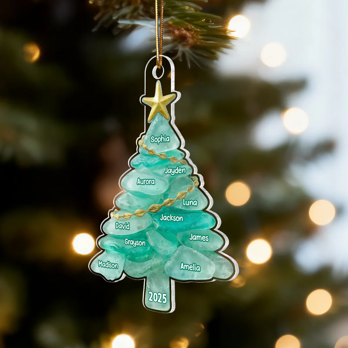 3D Sea Glass Effect Christmas Tree Family Member Name - Personalized Acrylic Ornament - Coastal Vibe Christmas Gift - Image 6