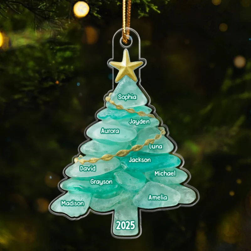 3D Sea Glass Effect Christmas Tree Family Member Name - Personalized Acrylic Ornament - Coastal Vibe Christmas Gift - Image 8
